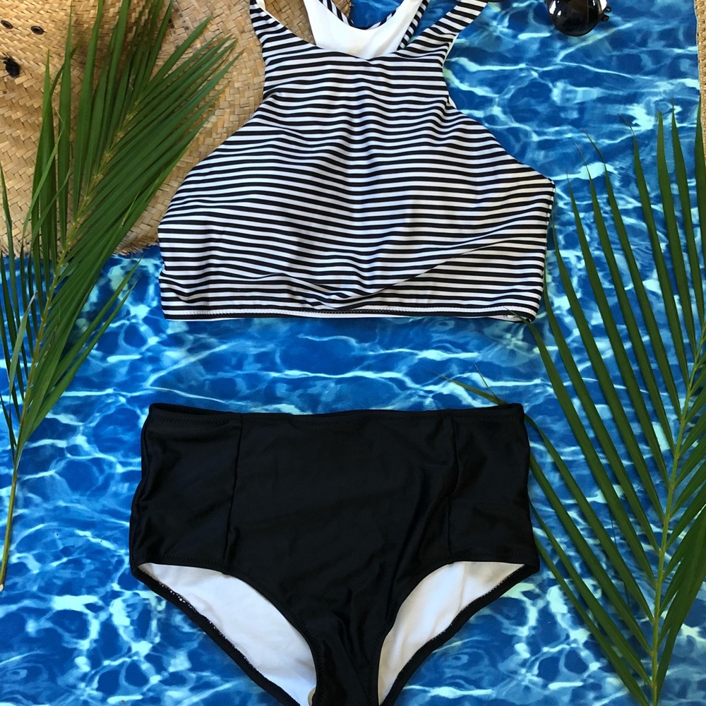 NWOT- Stripe Padded Push Up High Waisted Bikini